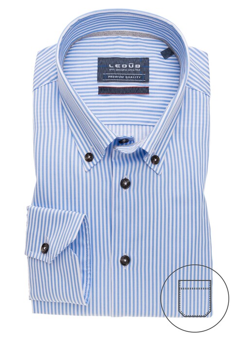 Ledûb Premium Striped Bio Cotton Button Down Overhemd Licht Blauw