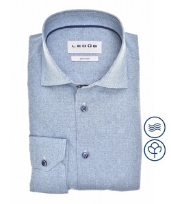 Ledûb Pure Cotton Fine Dot Sophistication Overhemd Midden Blauw