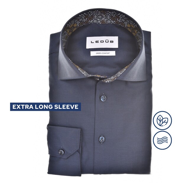 Ledûb Refined Midnight Floral Accent Shirt Dark Evening Blue