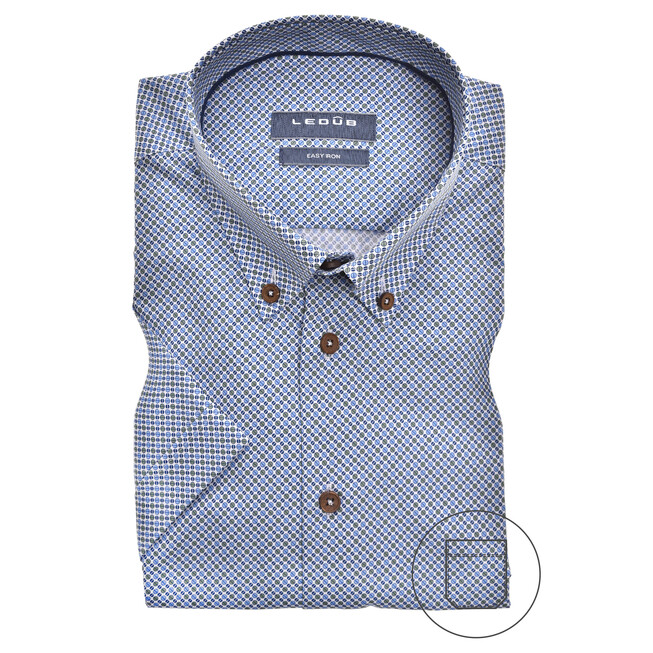Ledûb Screw-Head Pattern Modern Fit Overhemd Midden Blauw