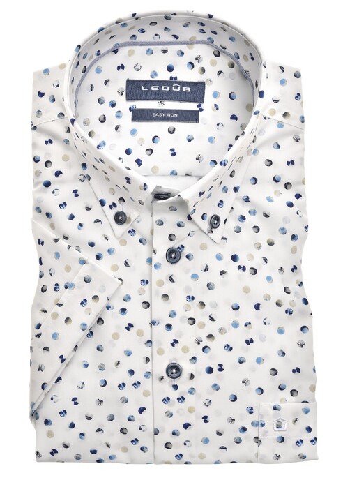 Ledûb Short Sleeve Multi Contrast Dot Overhemd Wit-Blauw