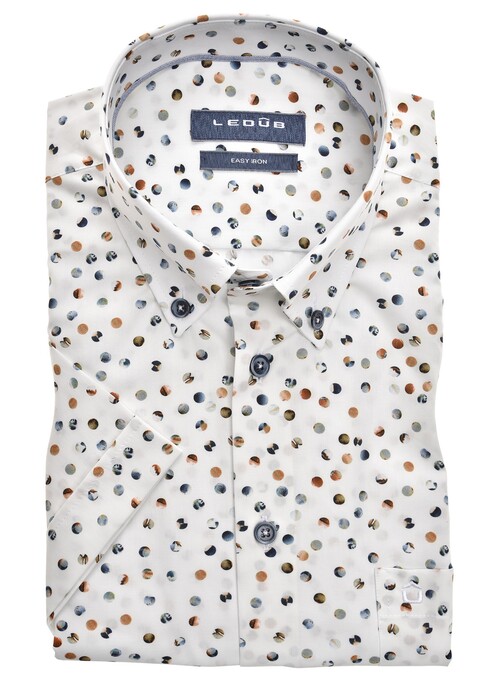 Ledûb Short Sleeve Multi Contrast Dot Overhemd Wit-Bruin
