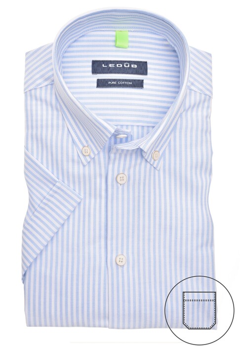 Ledûb Short Sleeve Striped Button Down Shirt Light Blue
