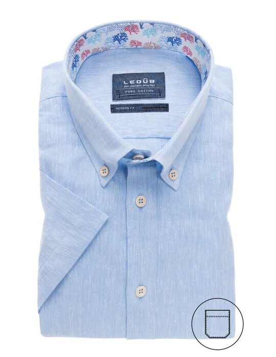 Ledûb Short Sleeve Uni Contrast Shirt Light Blue