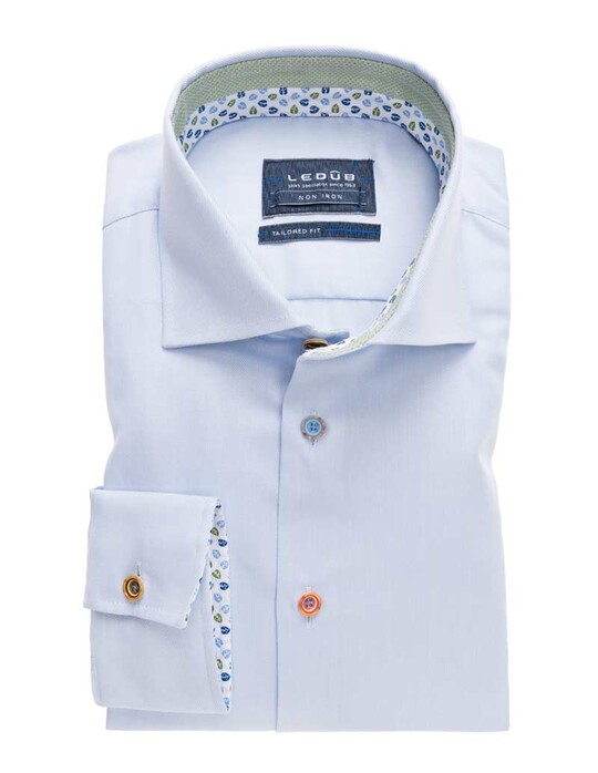 Ledûb Sleeve 7 Uni Contrast Button Overhemd Licht Blauw