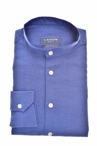 Ledûb Slim Casual Mao Collar Overhemd Midden Blauw