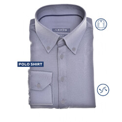 Ledûb Slim Fit Casual Pique Polo Long Sleeve Poloshirt Mid Blue