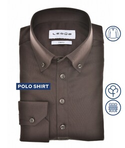 Ledûb Slim Long Sleeve Polo Jersey Cotton Stretch Donker Bruin
