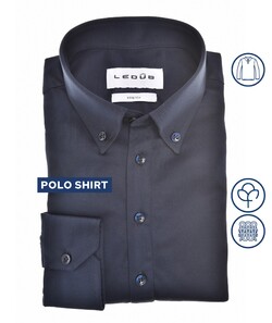 Ledûb Slim Long Sleeve Polo Jersey Cotton Stretch Poloshirt Blue