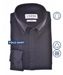 Ledûb Slim Long Sleeve Polo Jersey Stretch Donker Blauw