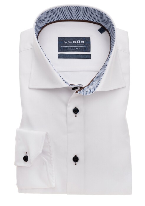 Ledûb Slim Sleeve 7 Uni Dotted Contrast Overhemd Wit