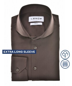 Ledûb Slim Solid Color Cotton Jersey Stretch Extra Long Sleeve Overhemd Donker Bruin