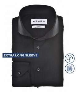 Ledûb Slim Solid Color Cotton Jersey Stretch Extra Long Sleeve Overhemd Zwart