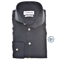 Ledûb Slim Solid Color Linnen Blend Overhemd Navy