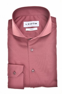 Ledûb Slim Uni Color Cotton Jersey Cutaway Collar Overhemd Midden Rood