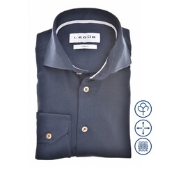 Ledûb Slim Uni Color Cotton Tricot Overhemd Donker Blauw