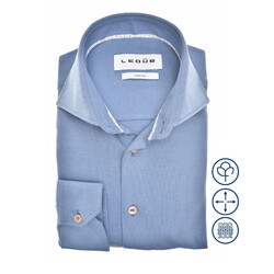 Ledûb Slim Uni Color Cotton Tricot Overhemd Midden Blauw