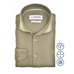 Ledûb Slim Uni Color Cotton Tricot Overhemd Midden Groen