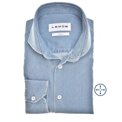 Ledûb Slim Uni Color Denim Stretch Overhemd Denim Blue