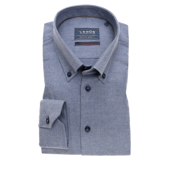 Ledûb Soft Twill Button-Down Slim Fit Overhemd Midden Blauw