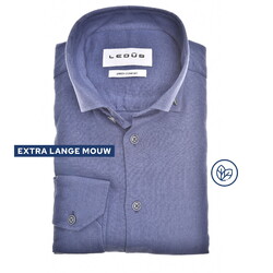 Ledûb Solid Color Cotton-Linnen Blend Button-Down Extra Long Sleeve Overhemd Midden Blauw