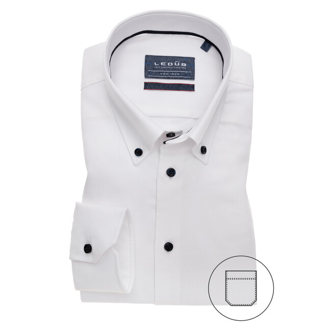 Ledûb Square Weave Button-Down Modern Fit Shirt White