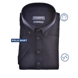 Ledûb Stretch Weave Button-Down Modern Fit Poloshirt Dark Evening Blue