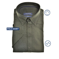 Ledûb Stretch Weave Button-Down Modern Fit Poloshirt Dark Green