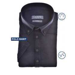 Ledûb Stretch Weave Button-Down Slim Fit Casual Poloshirt Dark Evening Blue