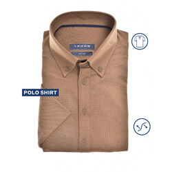 Ledûb Stretch Weave Button-Down Slim Fit Casual Poloshirt Mid Brown