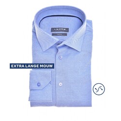 Ledûb Stretch Weave Long Sleeve Semi-Spread Modern Fit Overhemd Midden Blauw