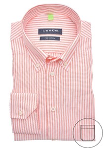 Ledûb Striped Button Down Pure Cotton Shirt Fine Orange