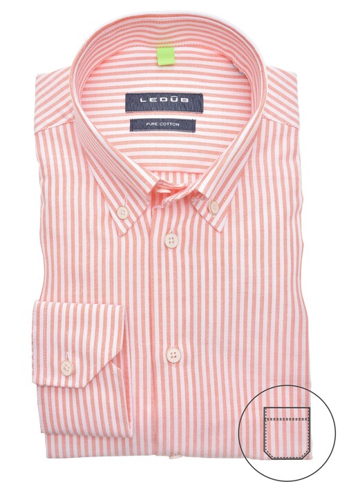 Ledûb Striped Button Down Pure Cotton Shirt Fine Orange