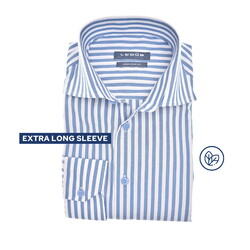 Ledûb Striped Organic Cotton Extra Long Sleeve Overhemd Midden Blauw