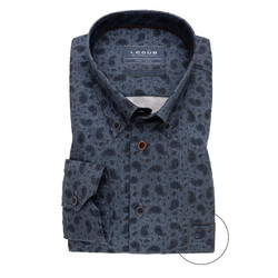 Ledûb Subtle Paisley Long Sleeve Button-Down Modern Fit Overhemd Donker Blauw