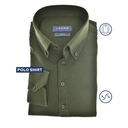Ledûb Tricot Long Sleeve Button-Down Slim Fit Poloshirt Dark Green