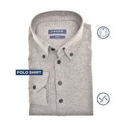 Ledûb Tricot Long Sleeve Button-Down Slim Fit Poloshirt Light Grey