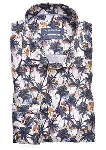 Ledûb Tropical Palm Fantasy Mouwlengte 7 Overhemd Donker Blauw