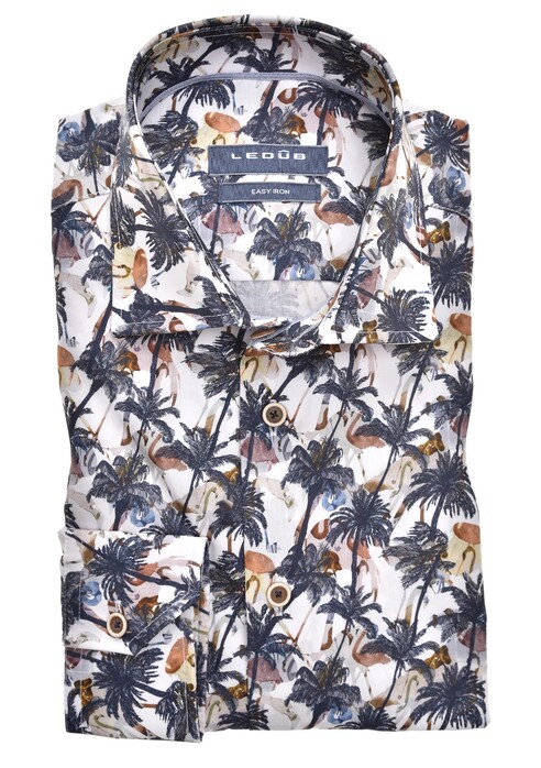 Ledûb Tropical Palm Fantasy Overhemd Donker Blauw