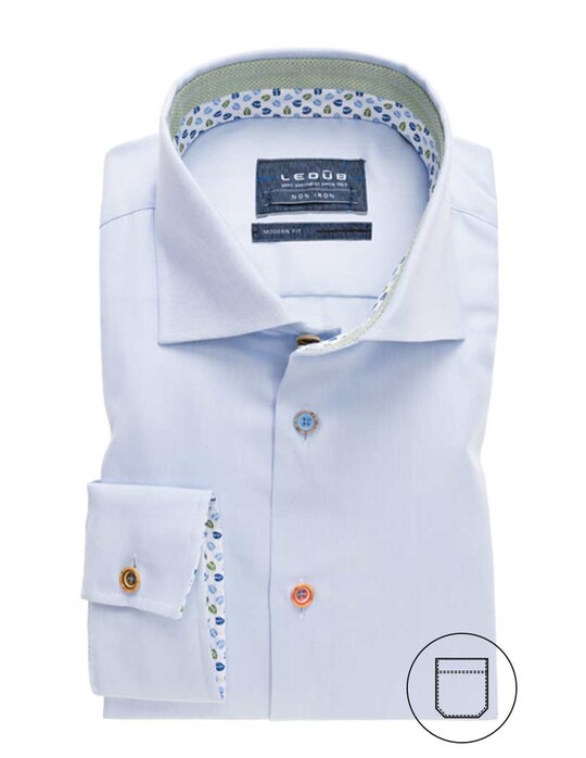 Ledûb Uni Button Contrast Overhemd Licht Blauw