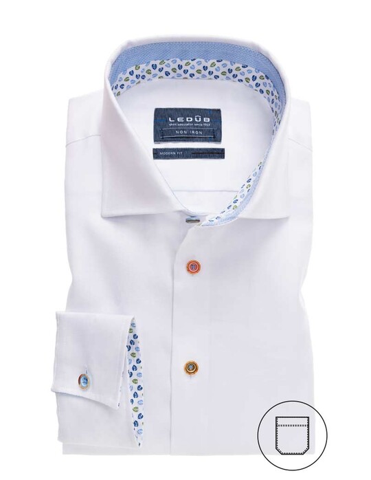 Ledûb Uni Button Contrast Overhemd Wit