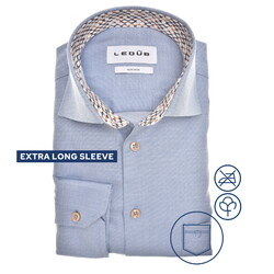 Ledûb Uni Color Fine Detail Extra Long Sleeve Non-Iron Cotton Overhemd Midden Blauw