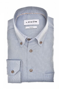 Ledûb Uni Color Pure Cotton Non-Iron Button-Down Overhemd Midden Blauw