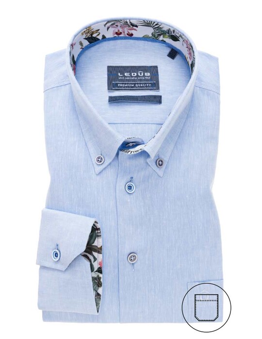 Ledûb Uni Flower Garden Contrast Button-Down Tailored Fit Shirt Light Blue