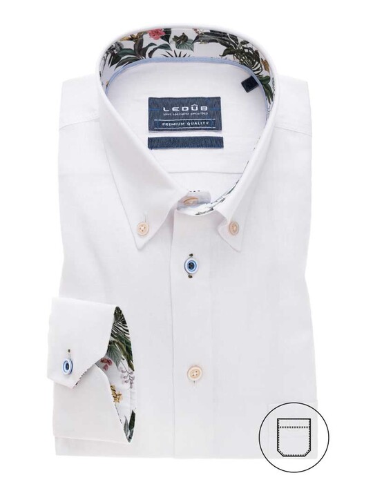 Ledûb Uni Flower Garden Contrast Button-Down Tailored Fit Shirt White