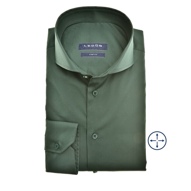 Ledûb Uni Stretch Cutaway Modern Fit Overhemd Donker Groen