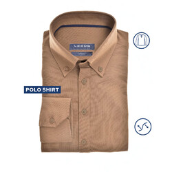 Ledûb Uni Tricot Stretch Polo Button-Down Modern Fit Shirt Mid Brown