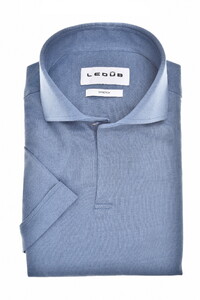 Ledûb V-Neck Cutaway Jersey Short Sleeve Polo Midden Blauw