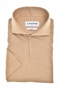 Ledûb V-Neck Cutaway Jersey Short Sleeve Polo Midden Bruin
