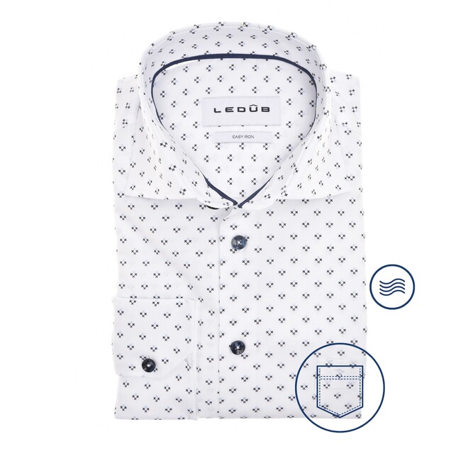 Ledûb White Canvas Graphic Shirt Overhemd Wit-Blauw